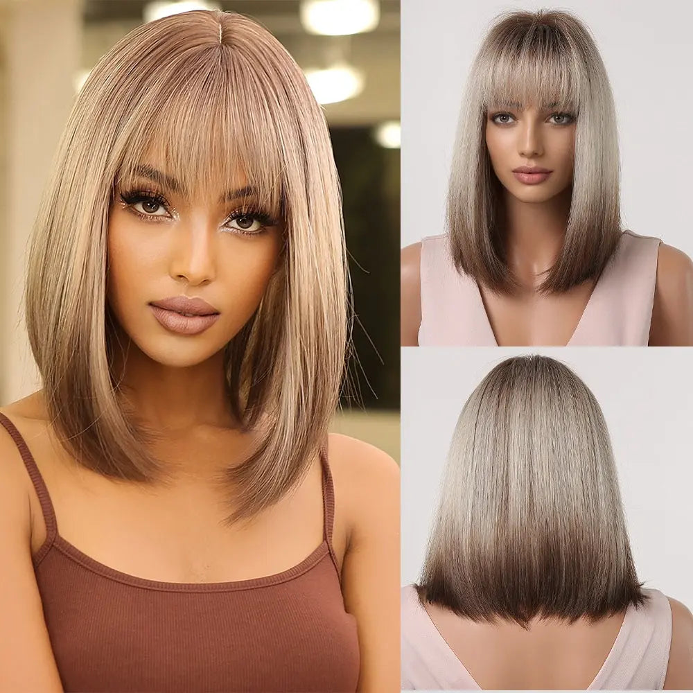 Brown Blonde Ombre Short Bob Wigs