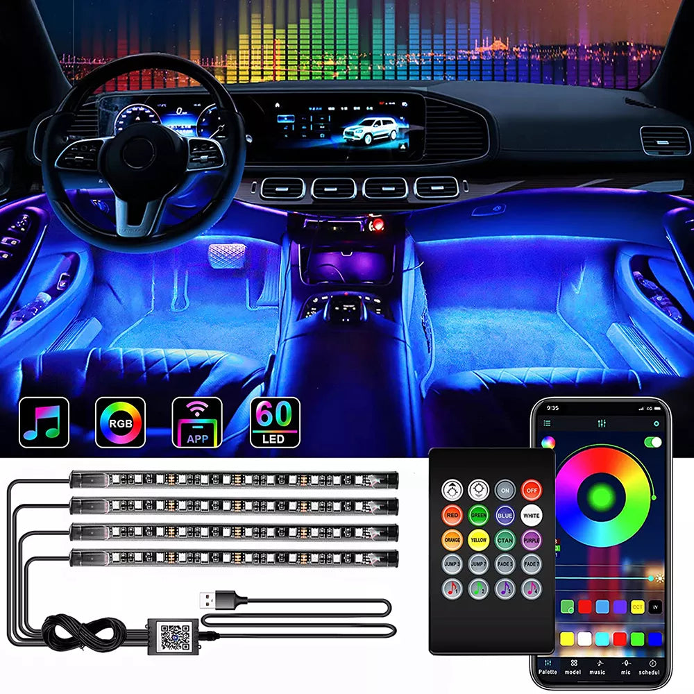 Neon LED Car Interior Ambient Foot Strip Light Kit - Eklat