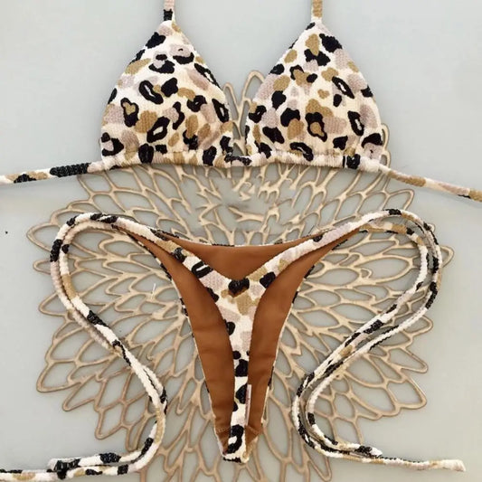 Lace-up Bikini Leopard Print