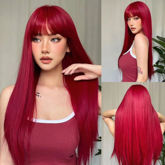 Light Wine Red Synthetic Wigs