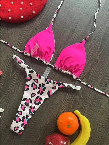 Sexy Printed Halter Mini Micro Thong Bikini