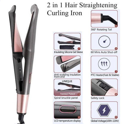 2 in 1 Hair Straightener And Curler - Eklat
