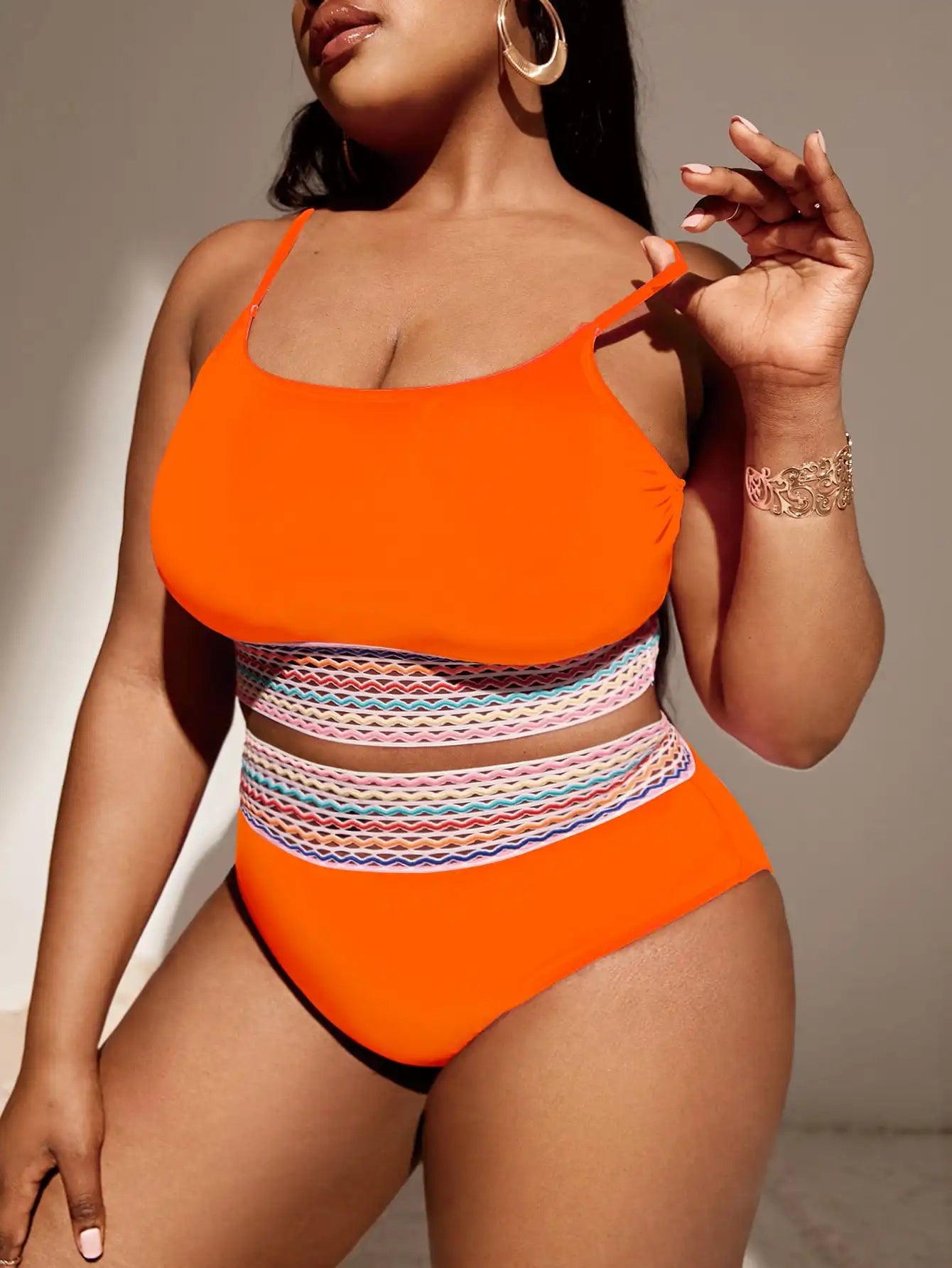 Orange Contrast Trim Swimsuit