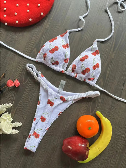 Sexy Printed Halter Mini Micro Thong Bikini