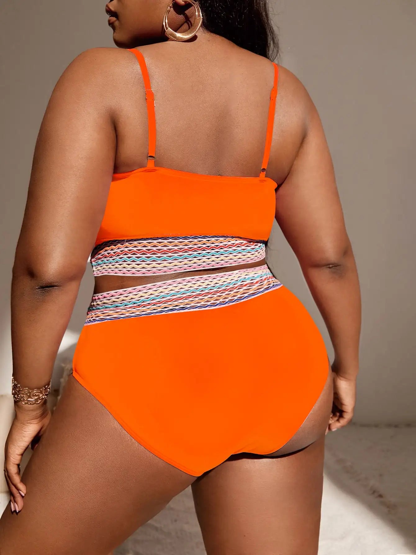 Orange Contrast Trim Swimsuit