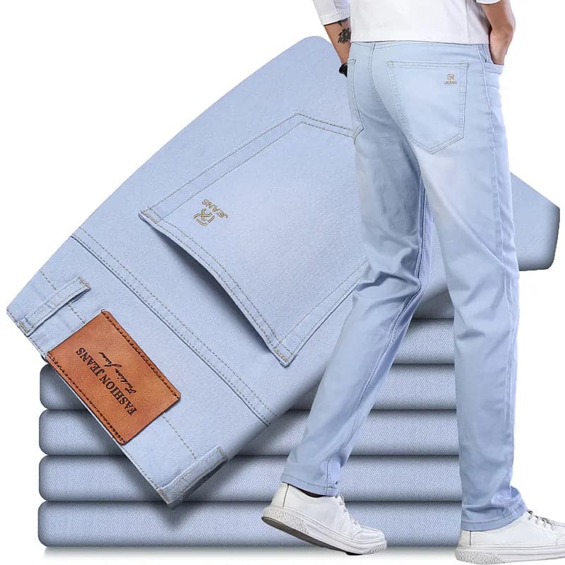 Casual Light Blue Stretch Cotton Denim - Eklat