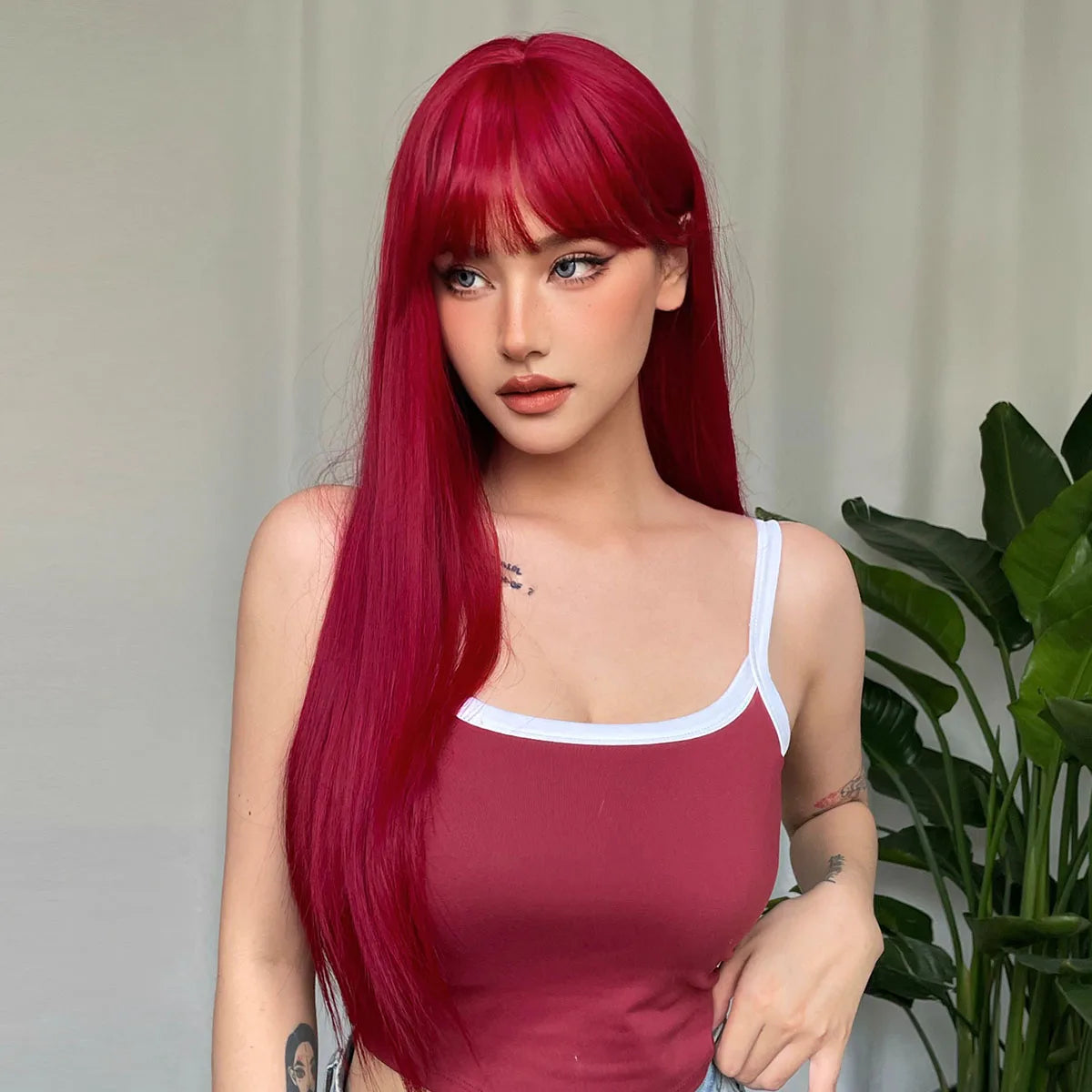 Light Wine Red Synthetic Wigs