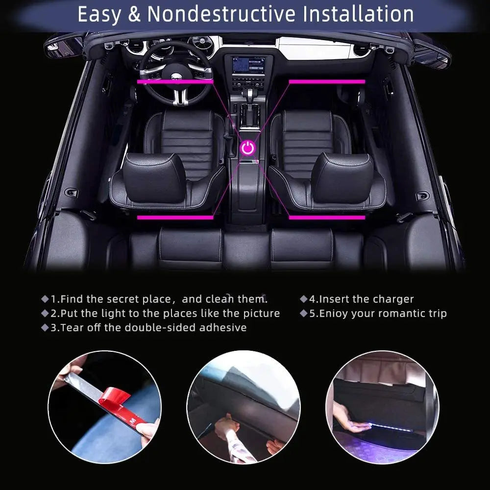 Neon LED Car Interior Ambient Foot Strip Light Kit - Eklat