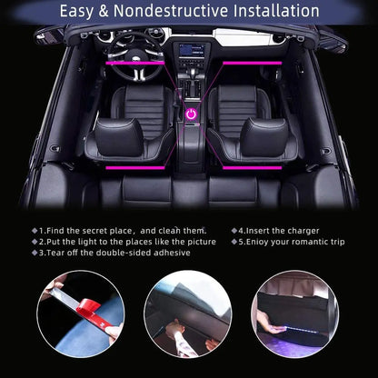 Neon LED Car Interior Ambient Foot Strip Light Kit - Eklat