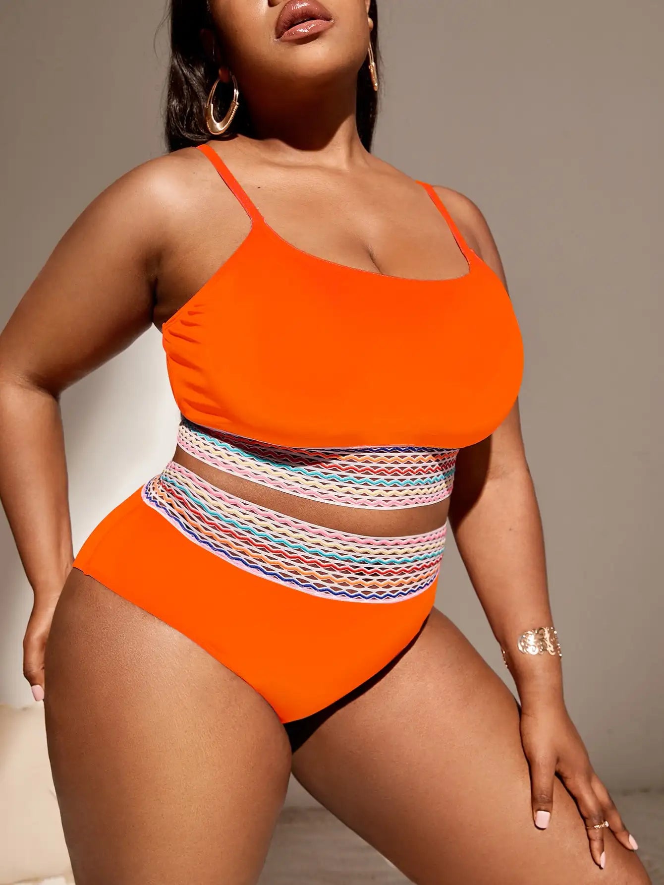 Orange Contrast Trim Swimsuit