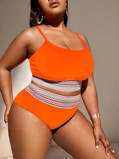 Orange Contrast Trim Swimsuit