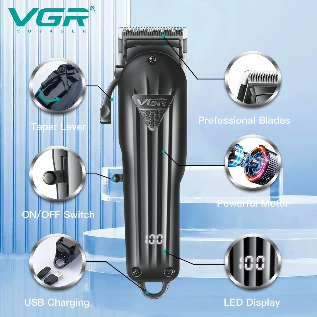 VGR Hair Clipper Professional Hair Cutting